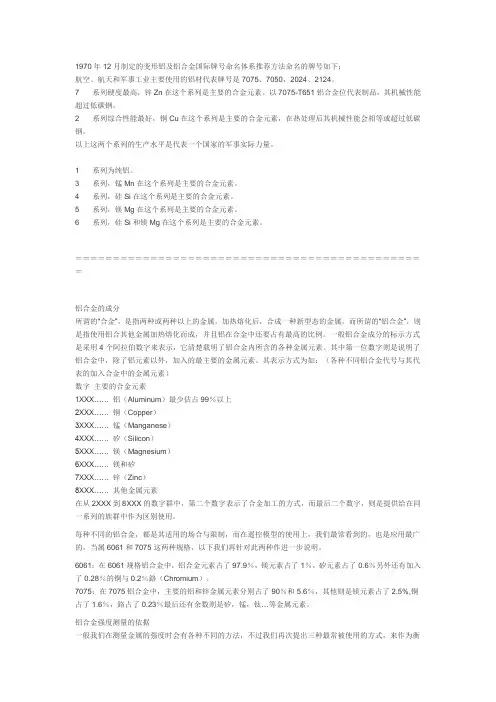 铝合金的成分、标号的定义、及特性