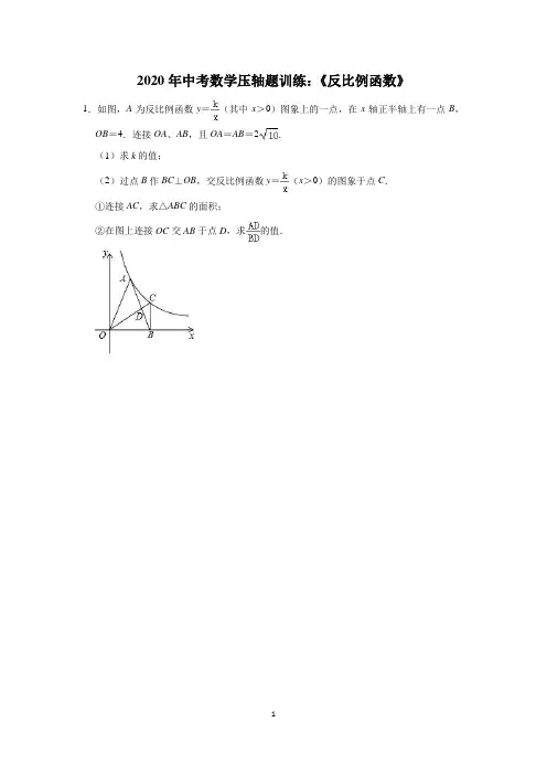 2020年中考数学压轴题训练：《反比例函数》