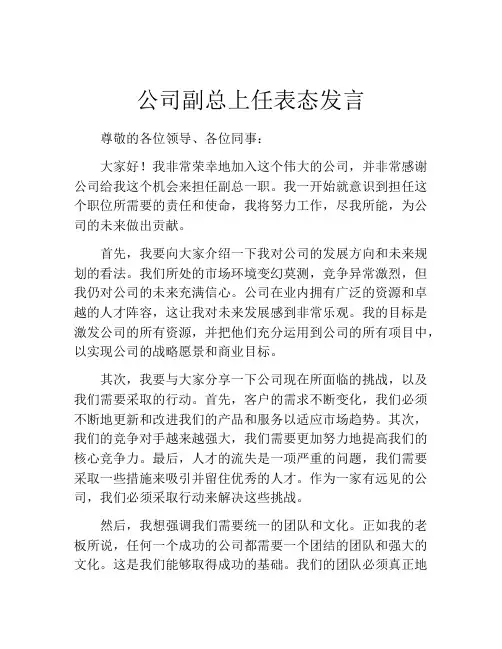 公司副总上任表态发言