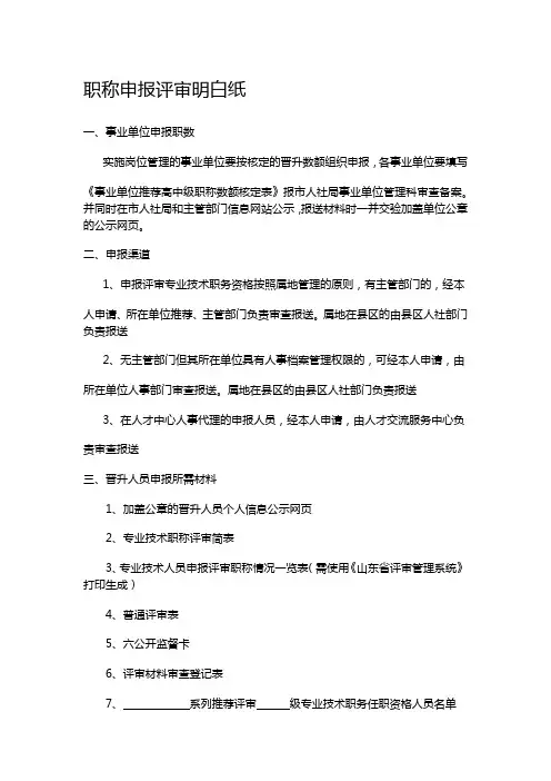 职称申报评审明白纸