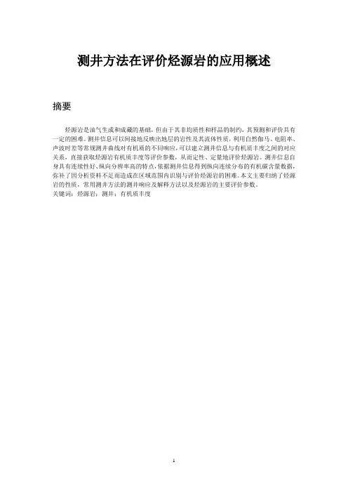 测井方法在评价烃源岩的应用概述