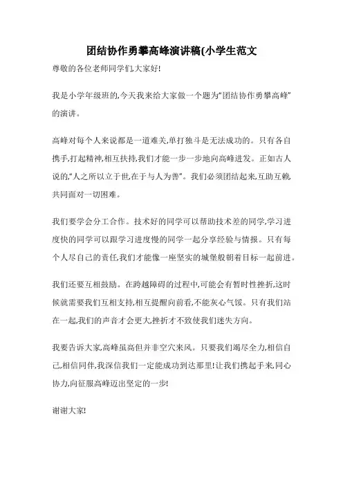 团结协作勇攀高峰演讲稿(小学生范文