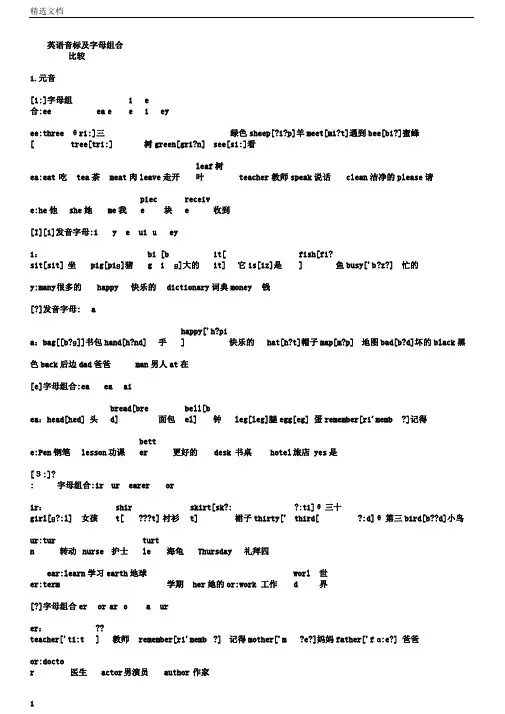最佳英语音标及字母组合对照表格