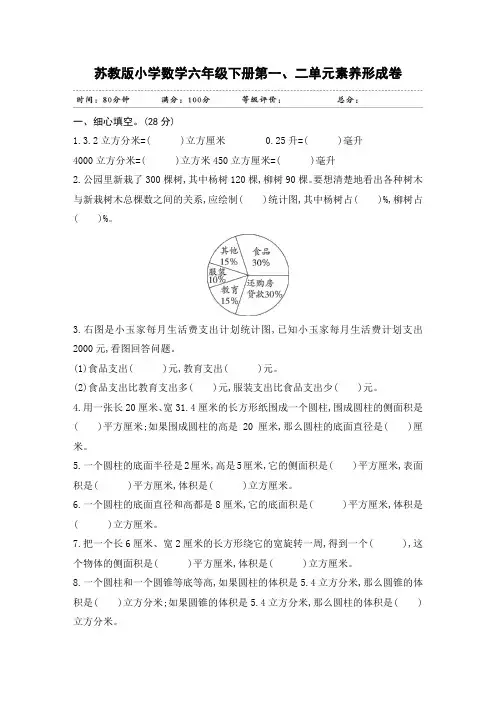 最新苏教版小学数学六年级下册单元素养评价试题及答案(全册)