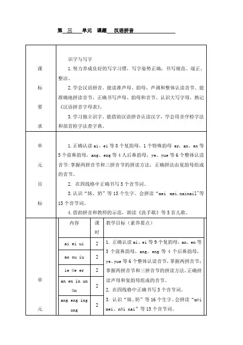 第三单元  课题 汉语拼音(学历案)-一年级语文上册(统编版)