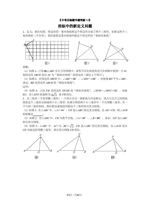 【中考数学压轴题专题突破14】相似中的新定义问题