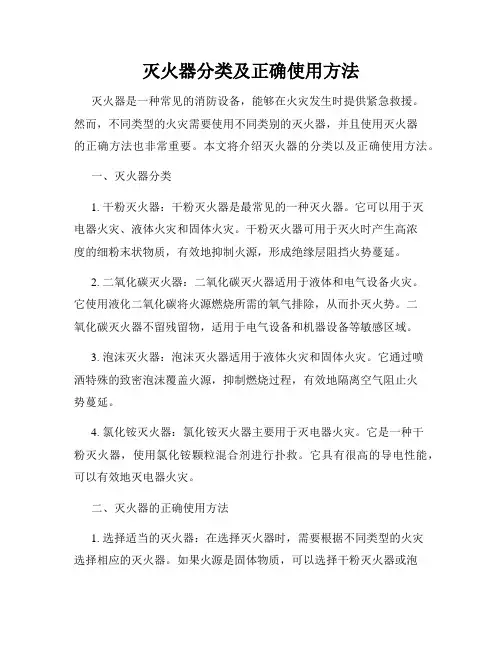 灭火器分类及正确使用方法
