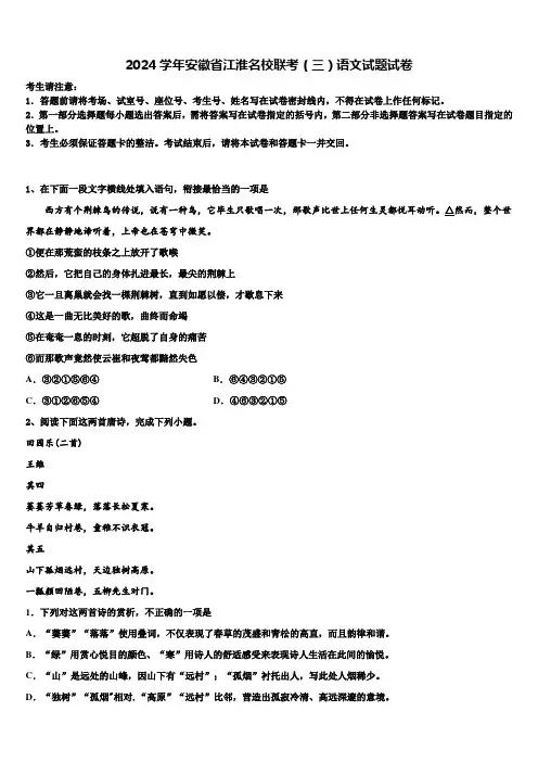 2024学年安徽省江淮名校联考(三)语文试题试卷含解析