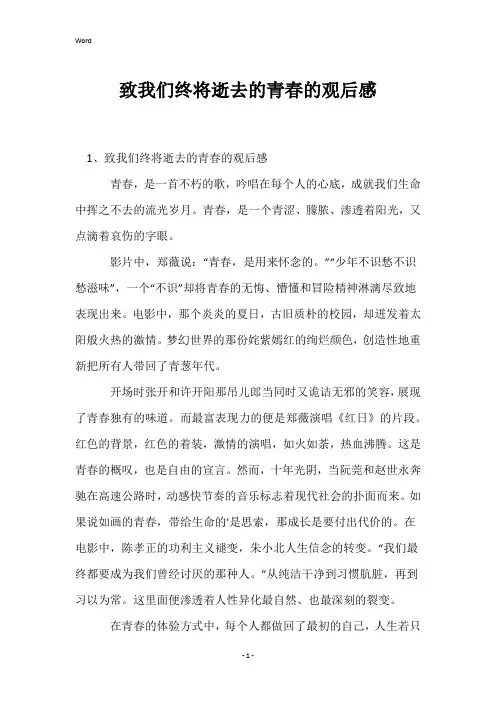 致我们终将逝去的青春的观后感
