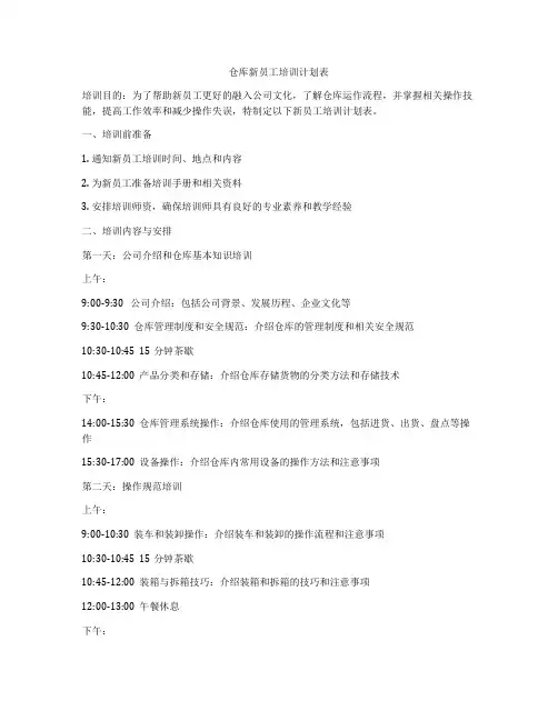 仓库新员工培训计划表