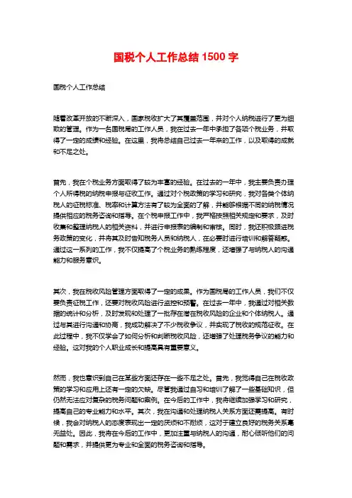 国税个人工作总结