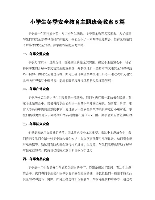 小学生冬季安全教育主题班会教案5篇