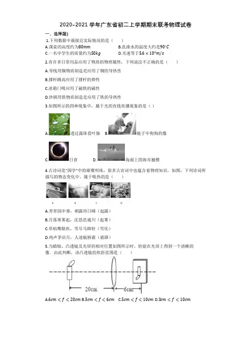 广东省2020-2021学年八年级上学期期末联考物理试题(Word版,含答案)