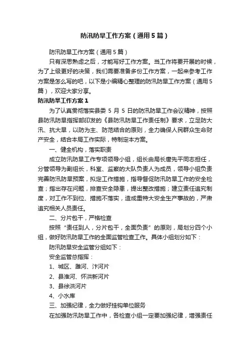 防汛防旱工作方案（通用5篇）