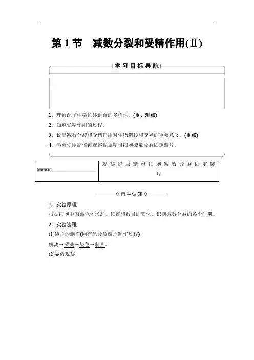 2019-2020学年高中生物人教版必修二教师用书：第2章 第1节 减数分裂和受精作用(Ⅱ) Word版含答案