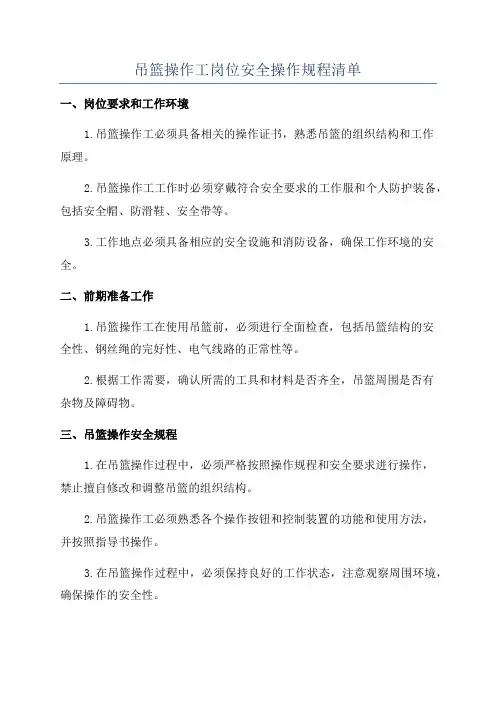 吊篮操作工岗位安全操作规程清单
