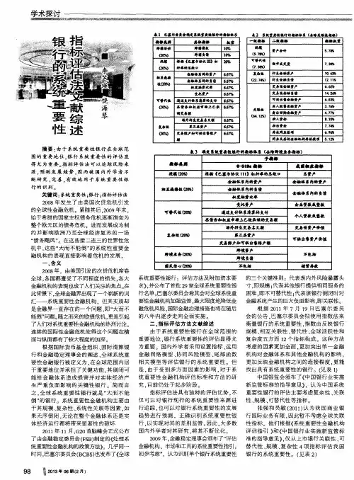 银行的系统重要性指标评估法文献综述