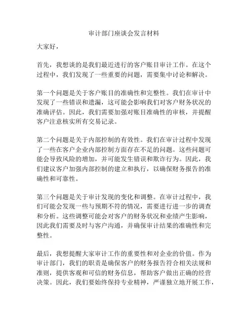 审计部门座谈会发言材料