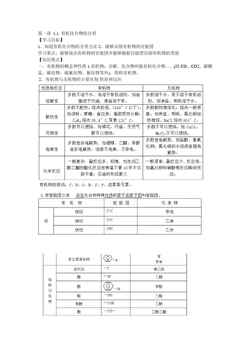 有机化合物分类知识点及练习题