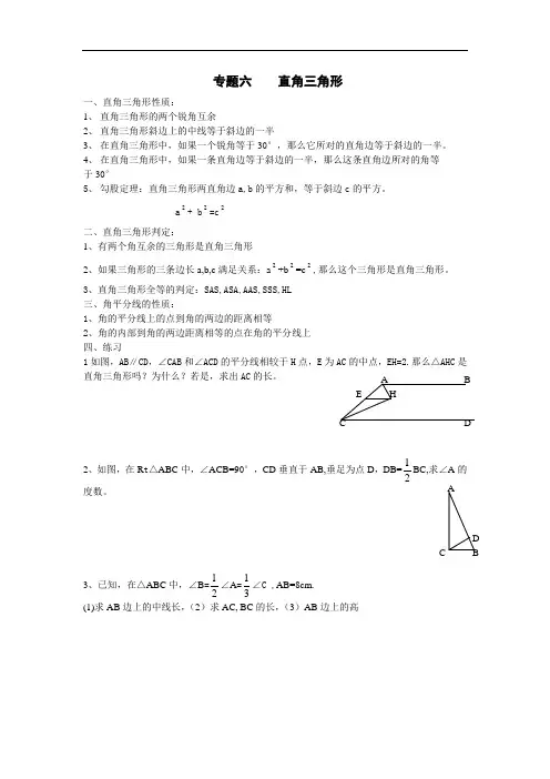 八年级上册数学-专题六直角三角形