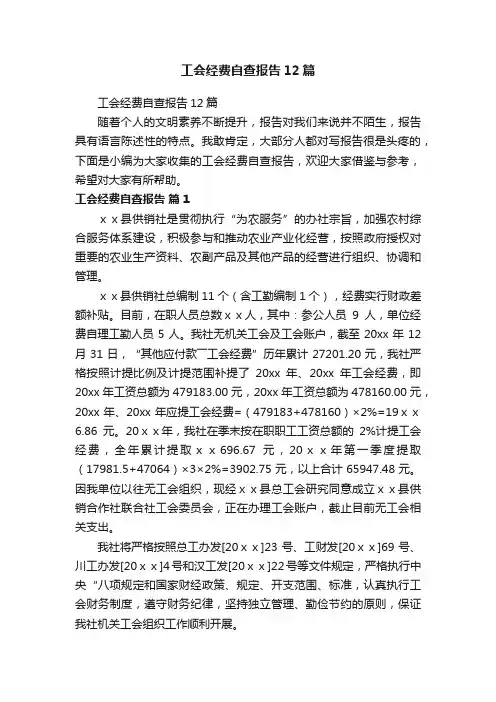 工会经费自查报告12篇