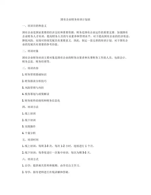 国有企业财务培训计划表