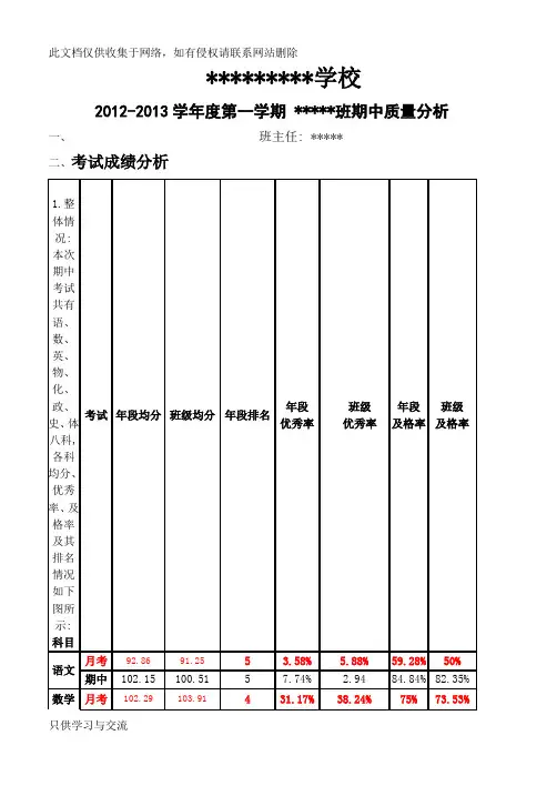 初三考试班级质量分析析定稿说课材料