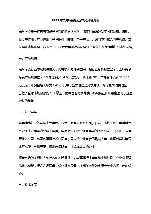2023年光学薄膜行业市场环境分析