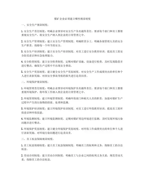 煤矿企业必须建立哪些规章制度
