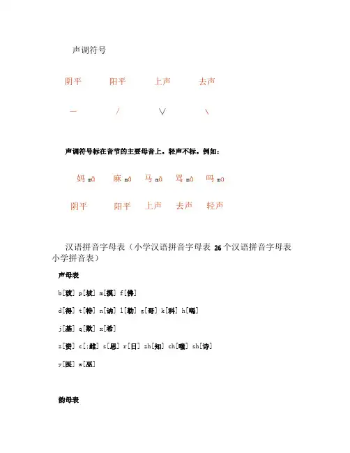 语文拼音声调符号字母表