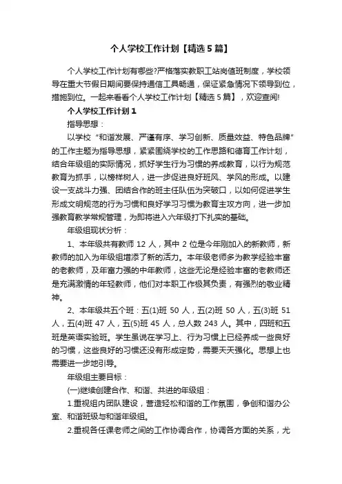 个人学校工作计划【精选5篇】