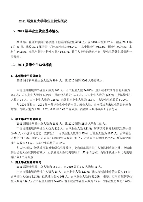 2011届复旦大学毕业生就业概况