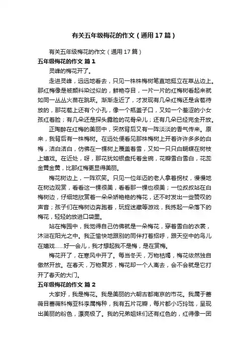 有关五年级梅花的作文（通用17篇）