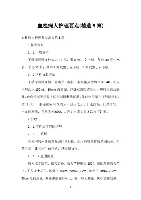 血栓病人护理要点(精选5篇)