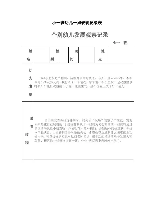 小一班幼儿一周表现记录表