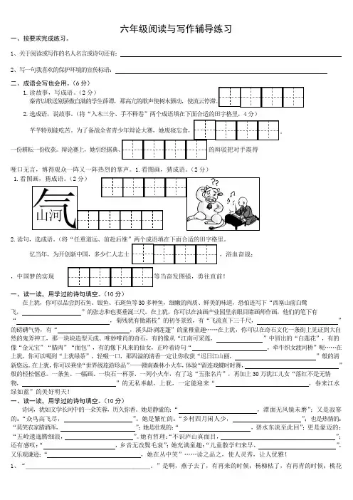 六年级阅读与写作辅导练习