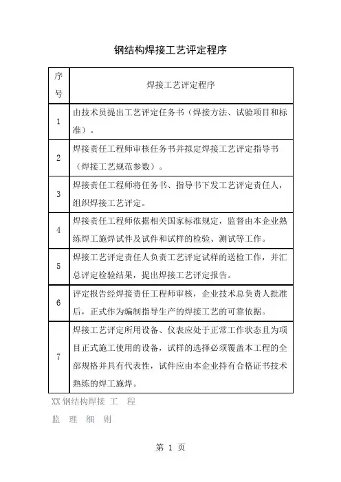 钢结构焊接工艺评定程序