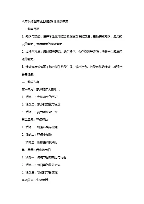 六年级综合实践上册教学计划及教案