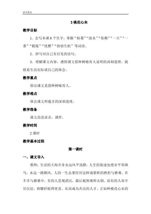 最新六年级语文下册-第3课 桃花心木-(教案+课堂实录+说课稿+相关资料)