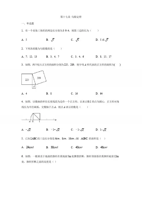人教版七年级数学下册第十七章 勾股定理练习题