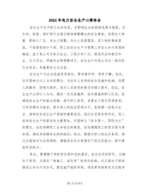 2024年电力安全生产心得体会（六篇）