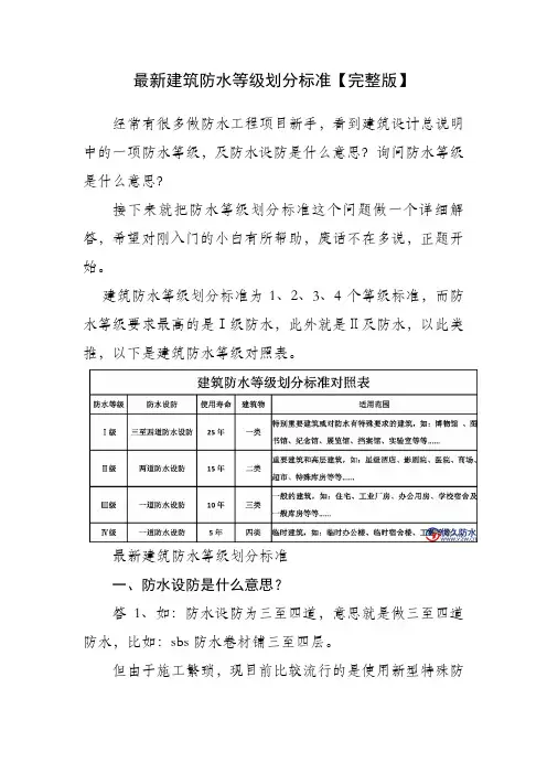 最新建筑防水等级划分标准【完整版】