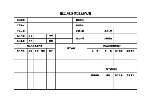 XX项目施工现场管理日报表