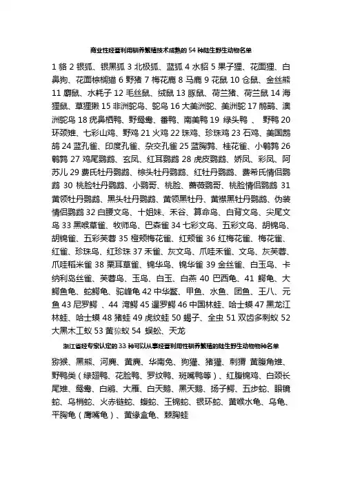 (完整版)商业性经营利用驯养繁殖技术成熟的54种陆生野生动物名单2