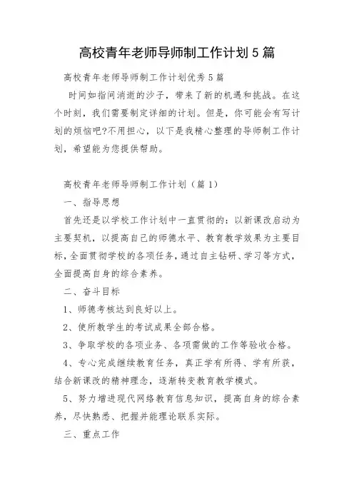 高校青年教师导师制工作计划5篇
