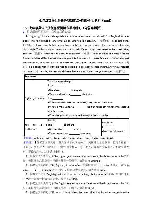 七年级英语上册任务型阅读点+例题-全面解析(word)
