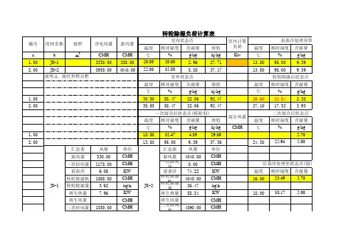 转轮除湿计算表