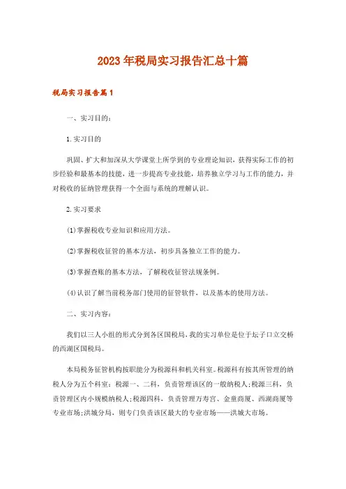 2023年税局实习报告汇总十篇