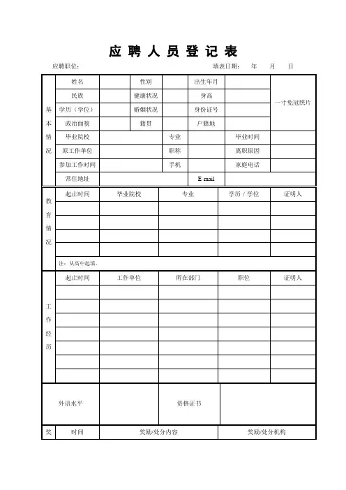 应聘人员登记表
