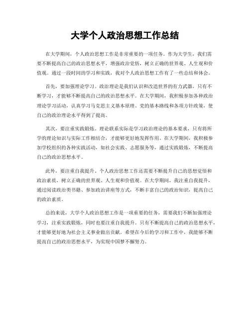 大学个人政治思想工作总结